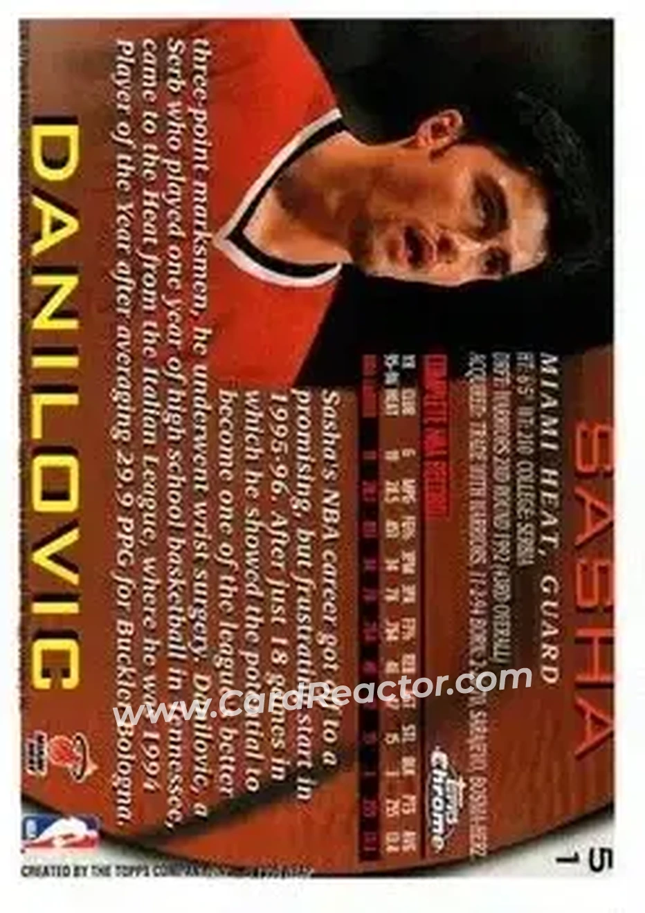 1996-97 Topps Chrome #51 - Sasha Danilović - Miami Heat - Back