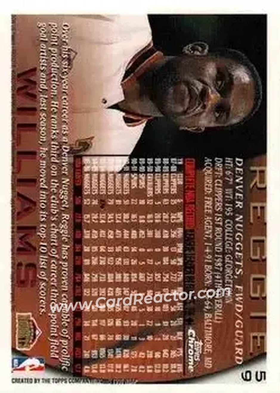 1996-97 Topps Chrome #59 - Reggie WIlliams - Denver Nuggets - Back