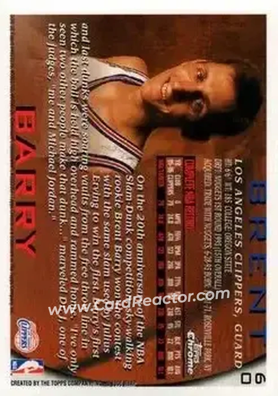 1996-97 Topps Chrome #60 - Brent Barry - Los Angeles Clippers - Back