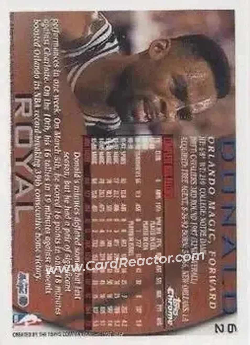 1996-97 Topps Chrome #62 - Donald Royal - Orlando Magic - Back