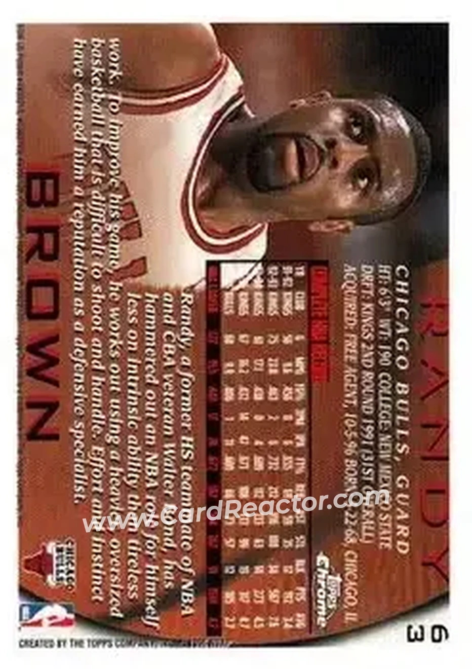 1996-97 Topps Chrome #63 - Randy Brown - Chicago Bulls - Back