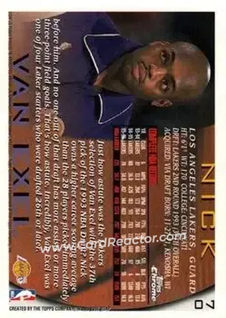 1996-97 Topps Chrome #70 - Nick Van Exel - Los Angeles Lakers - Back