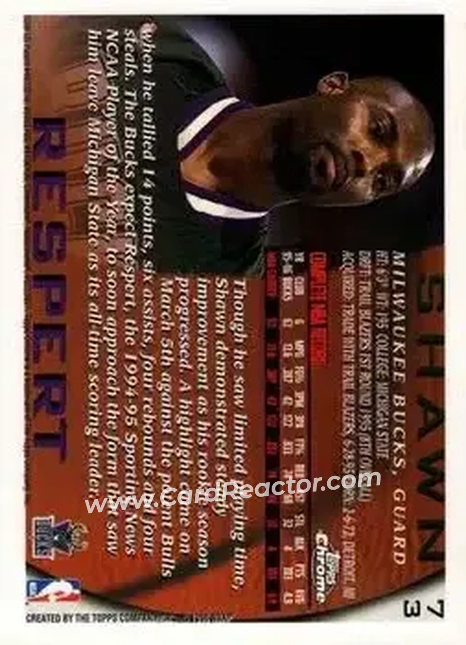 1996-97 Topps Chrome #73 - Shawn Respert - Milwaukee Bucks - Back