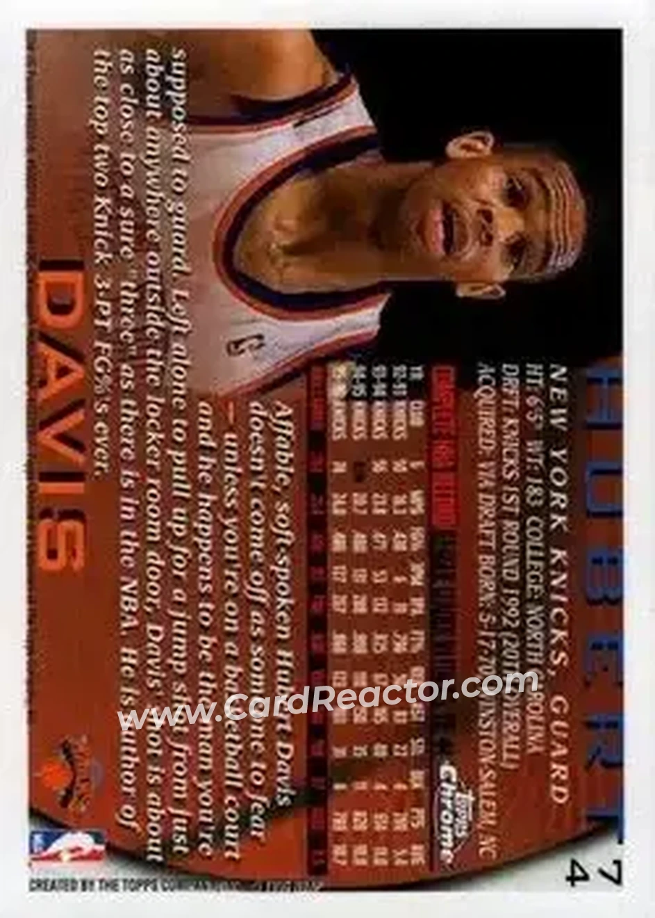 1996-97 Topps Chrome #74 - Hubert Davis - New York Knicks - Back