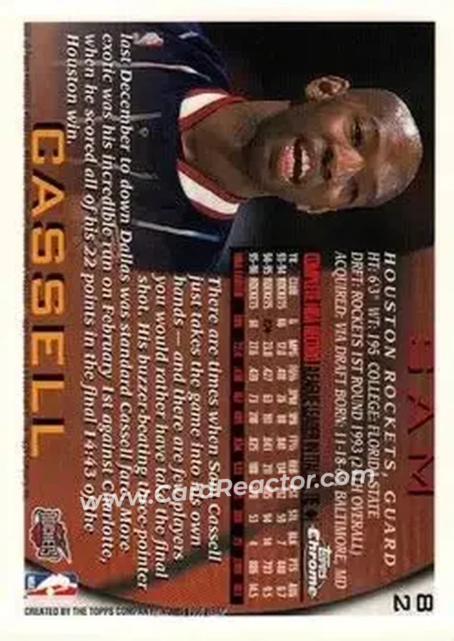 1996-97 Topps Chrome #82 - Sam Cassell - Houston Rockets - Back