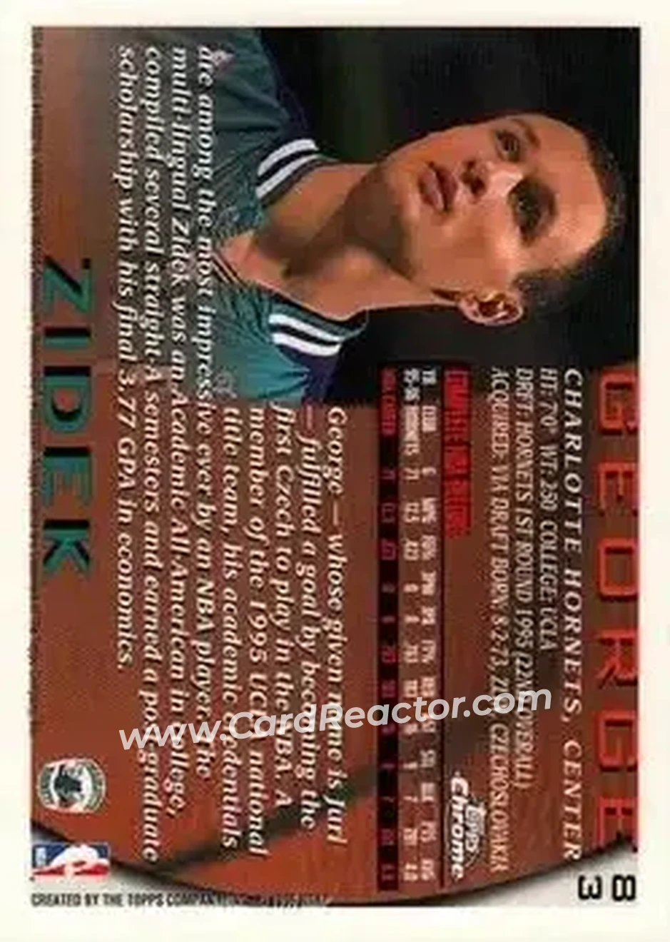 1996-97 Topps Chrome #83 - Jiri Zidek - Charlotte Hornets - Back