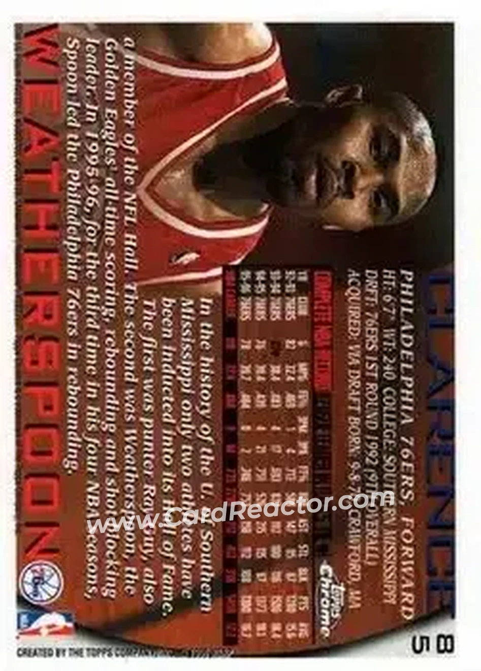 1996-97 Topps Chrome #85 - Clarence Weatherspoon - Philadelphia 76ers - Back