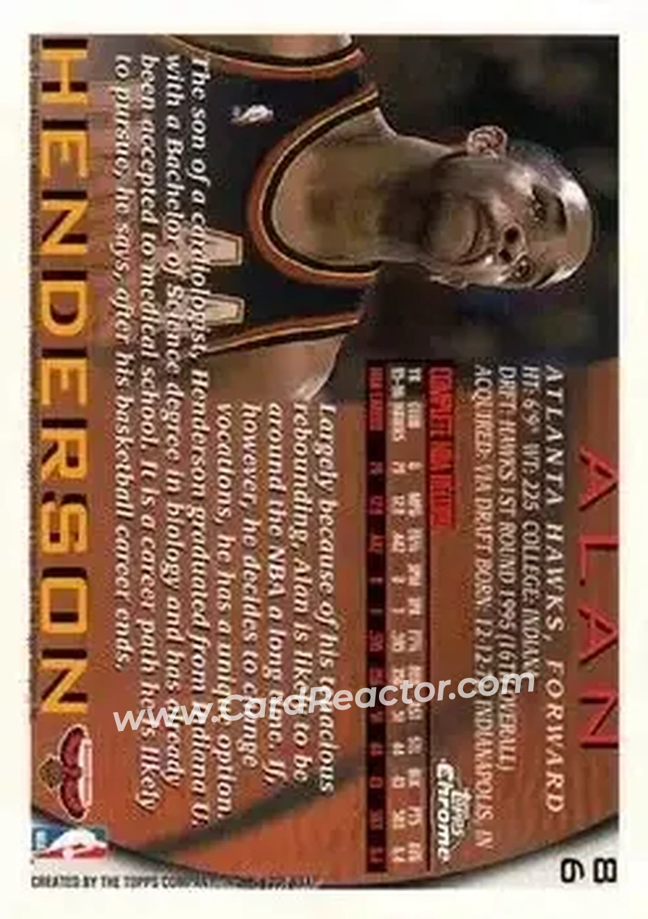 1996-97 Topps Chrome #86 - Alan Henderson - Atlanta Hawks - Back 1996-97 Topps Chrome #86 - Alan Henderson - Atlanta Hawks - Back