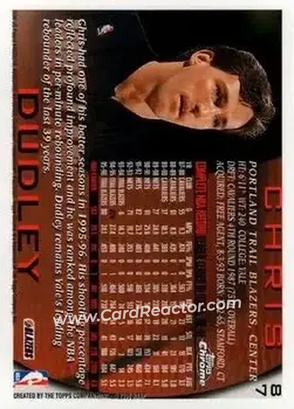 1996-97 Topps Chrome #87 - Chris Dudley - Portland Trail Blazers - Back