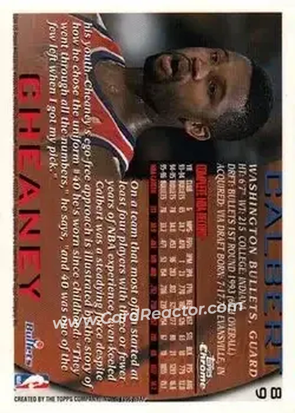 1996-97 Topps Chrome #89 - Calbert Cheaney - Washington Bullets - Back 1996-97 Topps Chrome #89 - Calbert Cheaney - Washington Bullets - Back