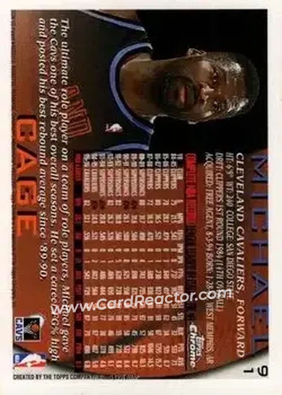 1996-97 Topps Chrome #91 - Michael Cage - Cleveland Cavaliers - Back