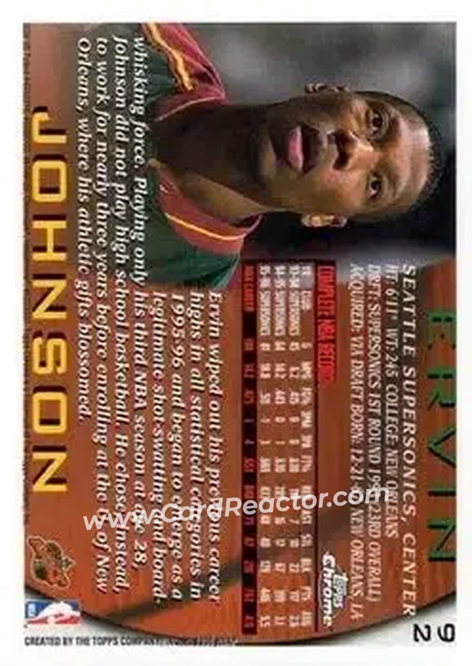 1996-97 Topps Chrome #92 - Ervin Johnson - Seattle SuperSonics - Back