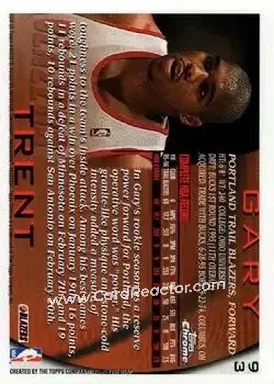 1996-97 Topps Chrome #93 - Gary Trent - Portland Trail Blazers - Back