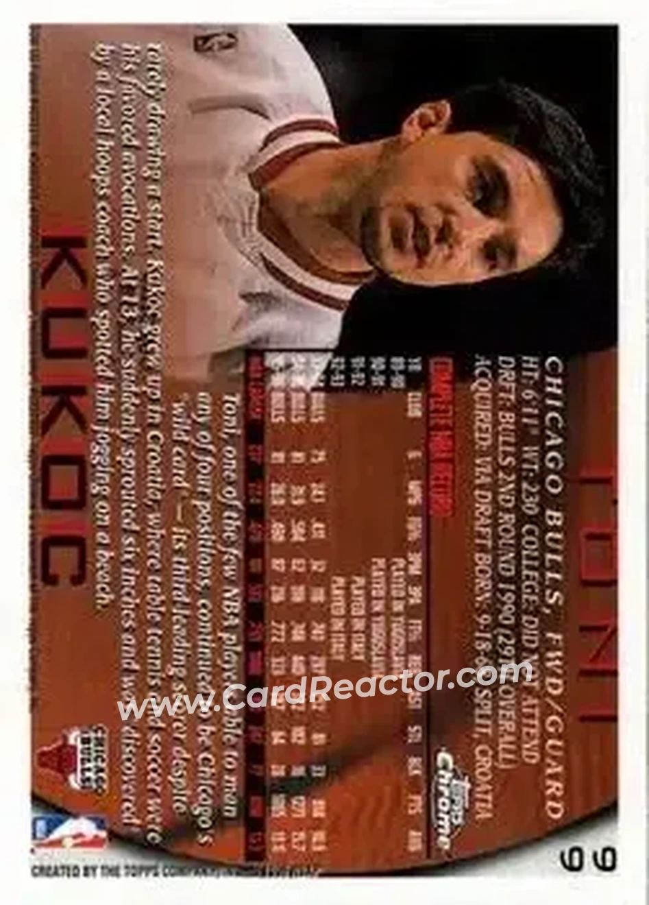 1996-97 Topps Chrome #99 - Toni Kukoc - Chicago Bulls - Back