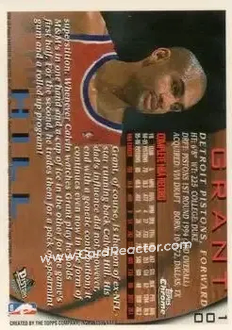 1996-97 Topps Chrome #100 - Grant Hill - Detroit Pistons - Back