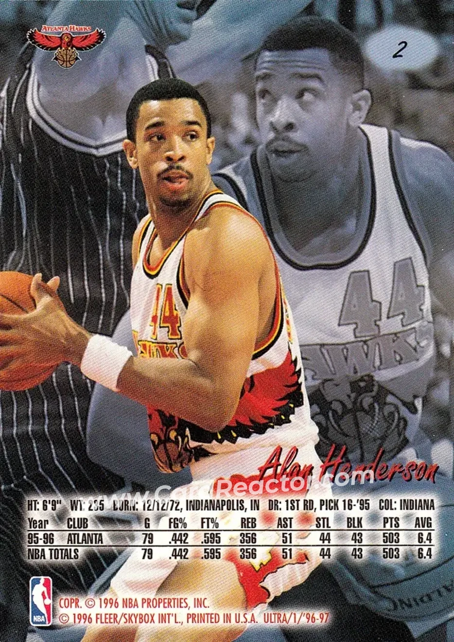 1996-97 Ultra #2 - Alan Henderson - Atlanta Hawks - Back