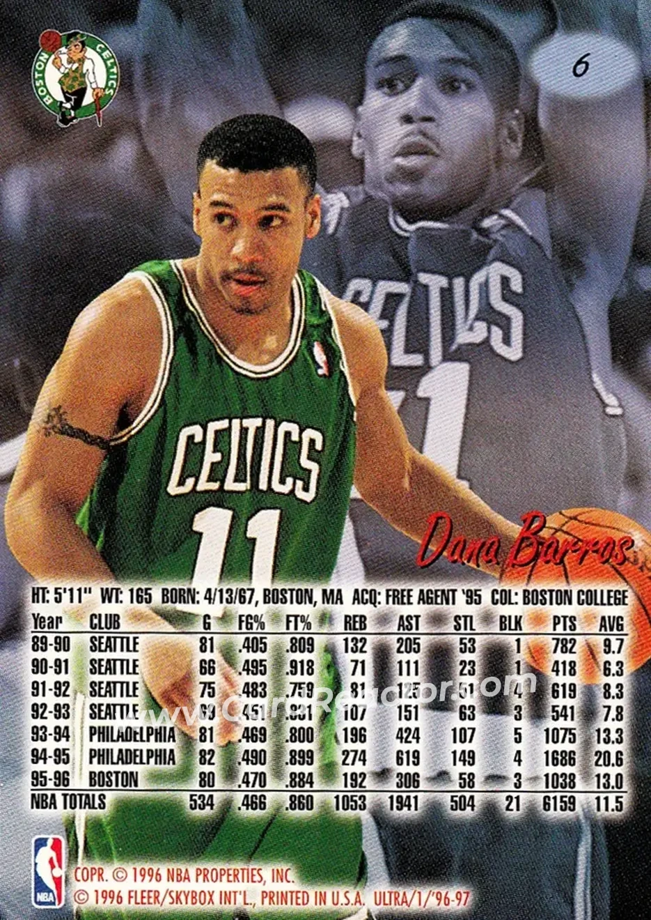 1996-97 Ultra #6 - Dana Barros - Boston Celtics - Back
