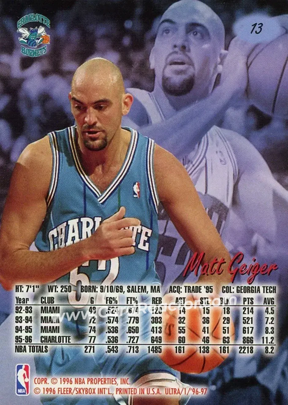 1996-97 Ultra #13 - Matt Geiger - Charlotte Hornets - Back