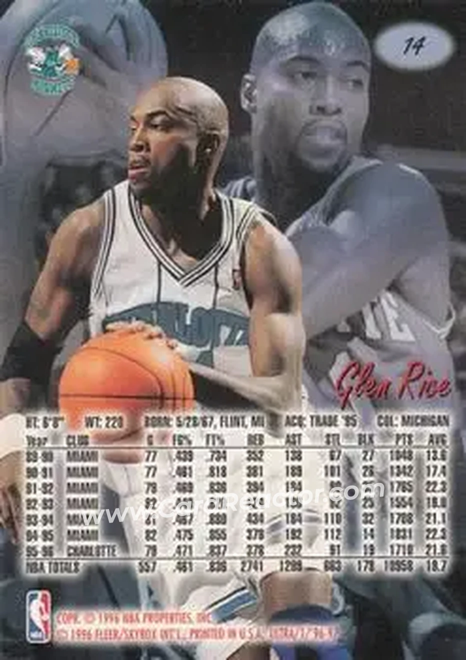 1996-97 Ultra #14 - Glen Rice - Charlotte Hornets - Back