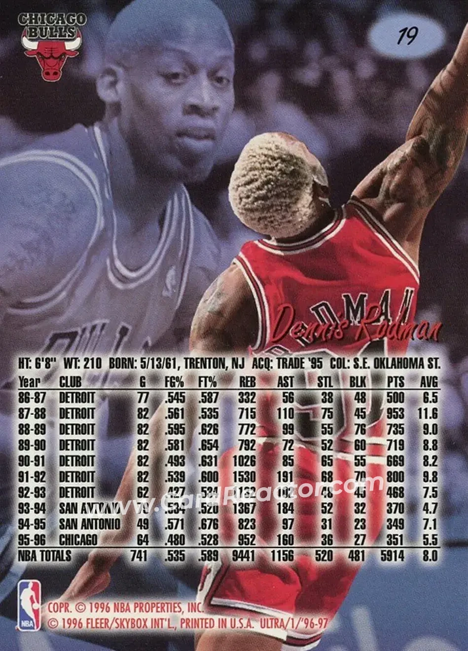 1996-97 Ultra #19 - Dennis Rodman - Chicago Bulls - Back