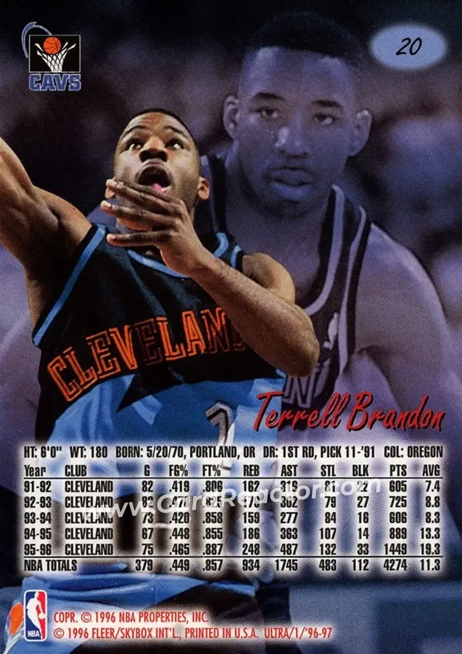 1996-97 Ultra #20 - Terrell Brandon - Cleveland Cavaliers - Back 1996-97 Ultra #20 - Terrell Brandon - Cleveland Cavaliers - Back