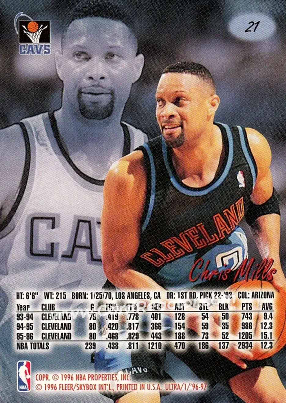 1996-97 Ultra #21 - Chris Mills - Cleveland Cavaliers - Back 1996-97 Ultra #21 - Chris Mills - Cleveland Cavaliers - Back
