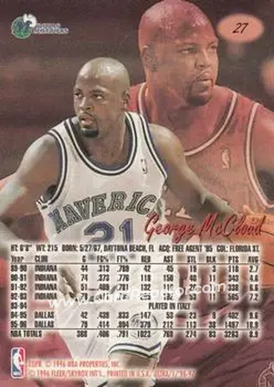 1996-97 Ultra #27 - George McCloud - Dallas Mavericks - Back