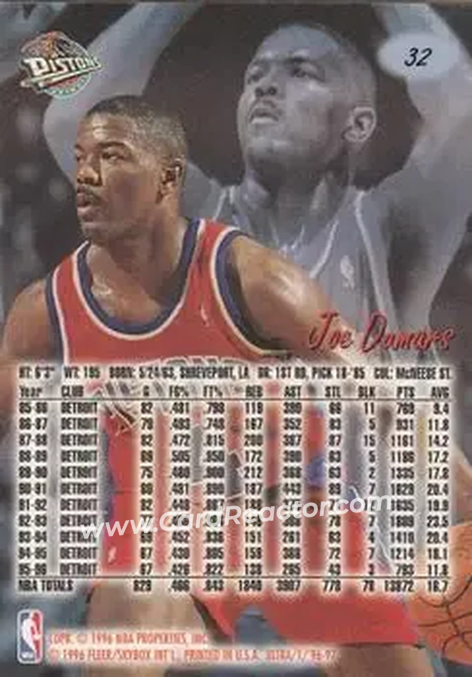 1996-97 Ultra #32 - Joe Dumars - Detroit Pistons - Back 1996-97 Ultra #32 - Joe Dumars - Detroit Pistons - Back