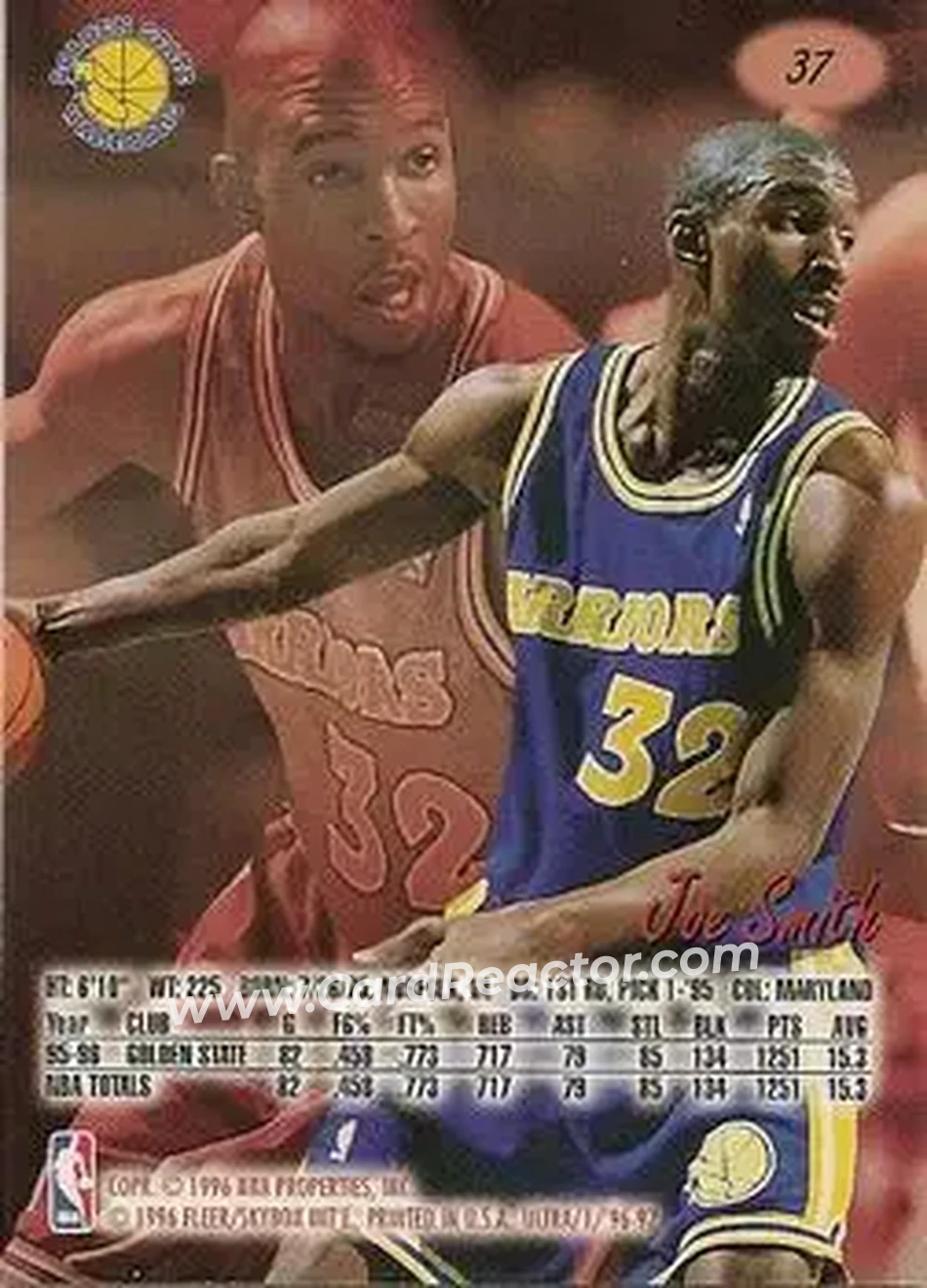 1996-97 Ultra #37 - Joe Smith - Golden State Warriors - Back