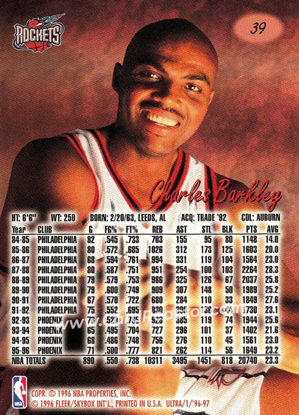 1996-97 Ultra #39 - Charles Barkley - Houston Rockets - Back