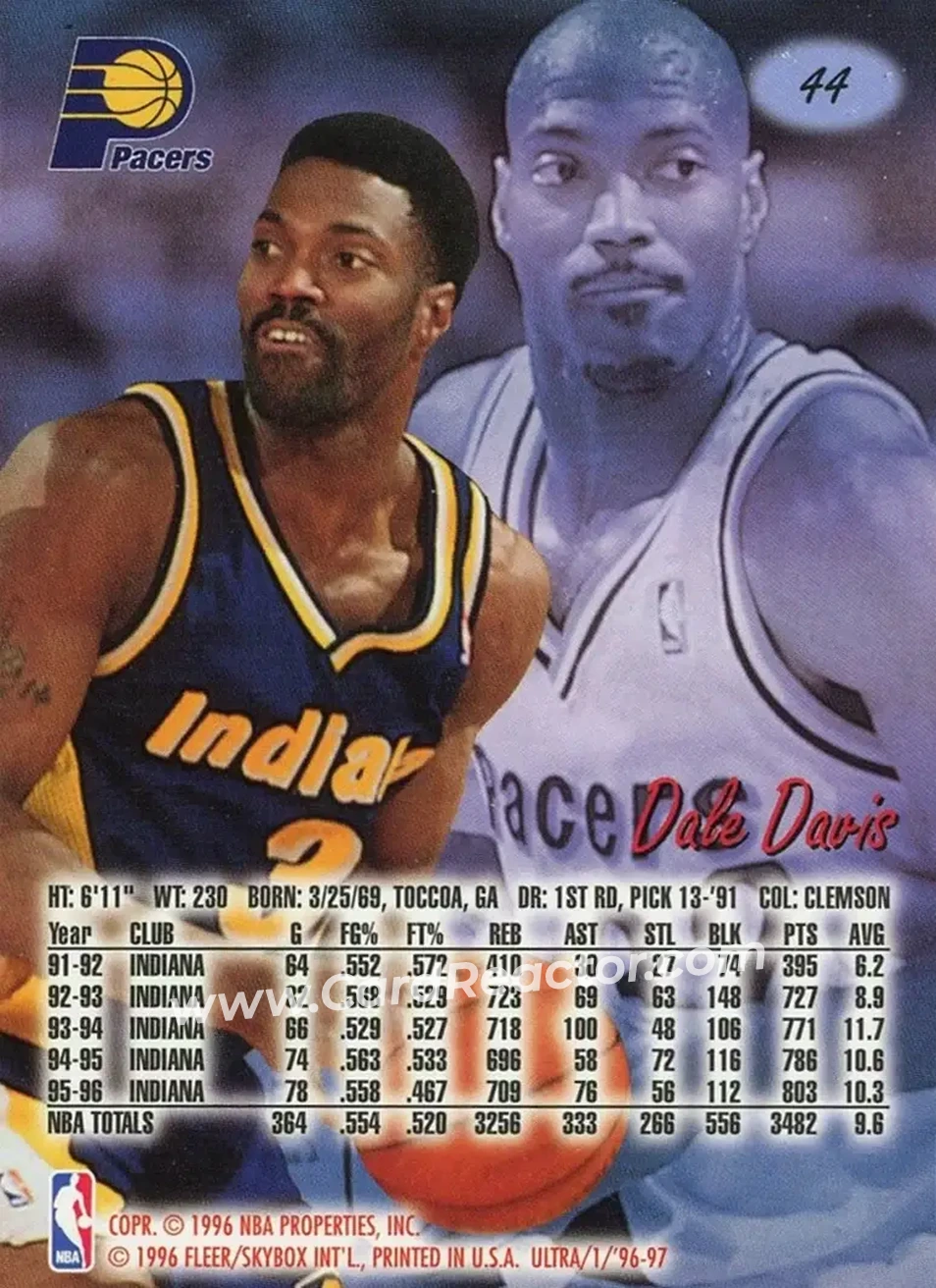 1996-97 Ultra #44 - Dale Davis - Indiana Pacers - Back