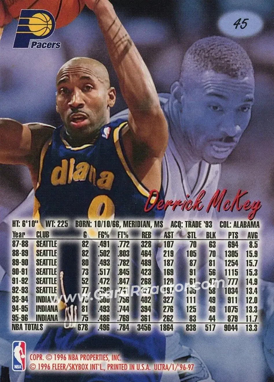 1996-97 Ultra #45 - Derrick McKey - Indiana Pacers - Back