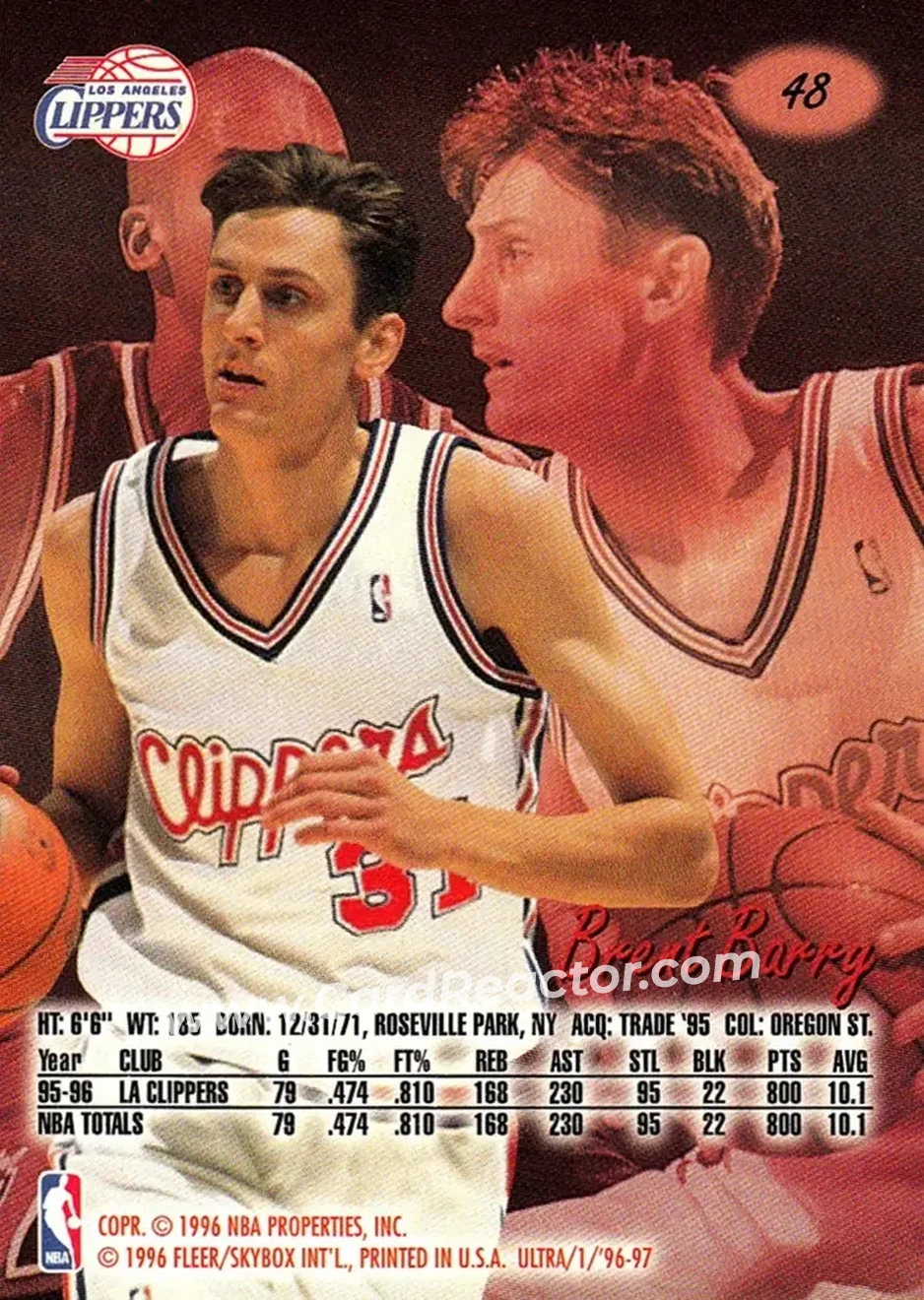1996-97 Ultra #48 - Brent Barry - Los Angeles Clippers - Back