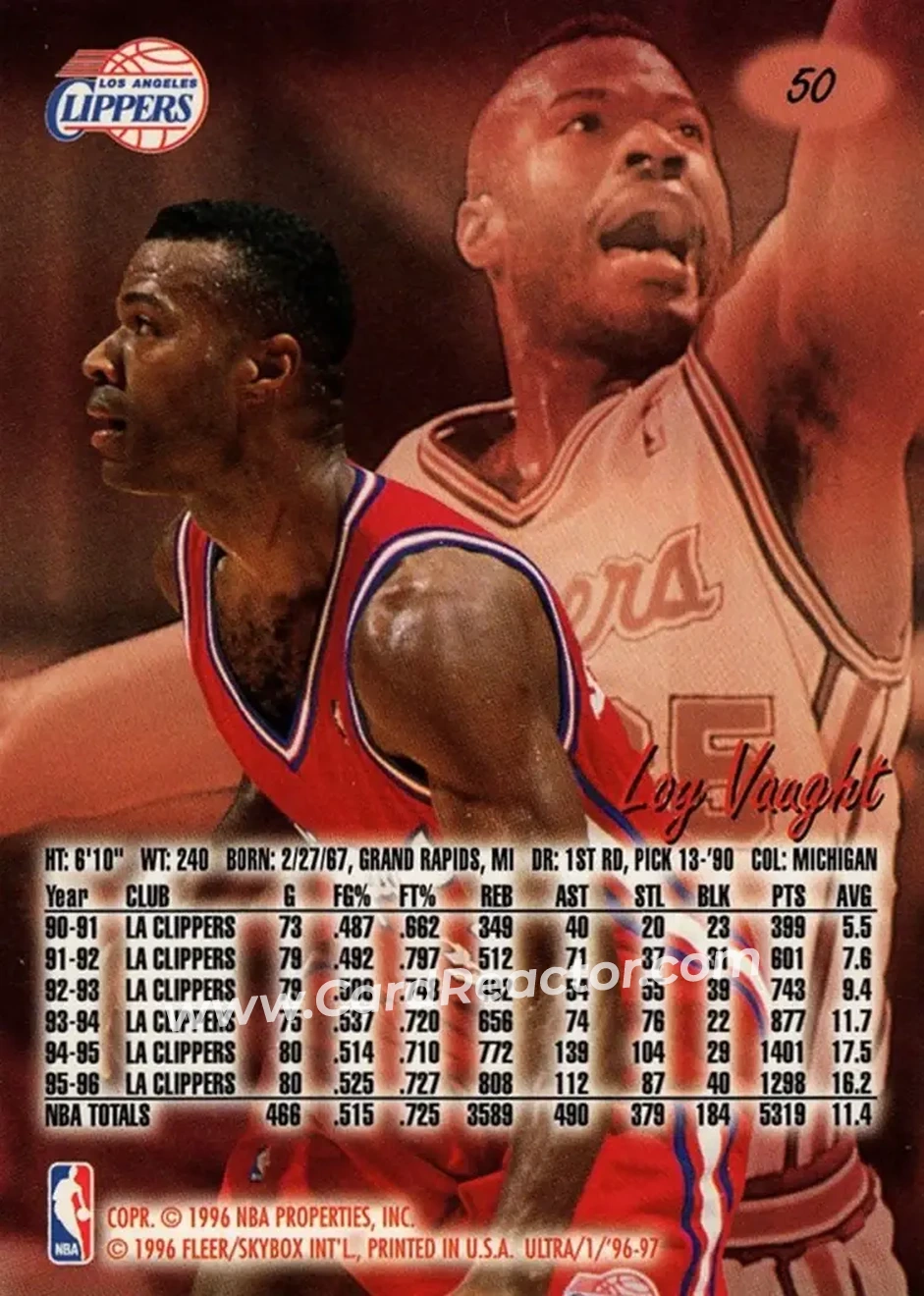 1996-97 Ultra #50 - Loy Vaught - Los Angeles Clippers - Back