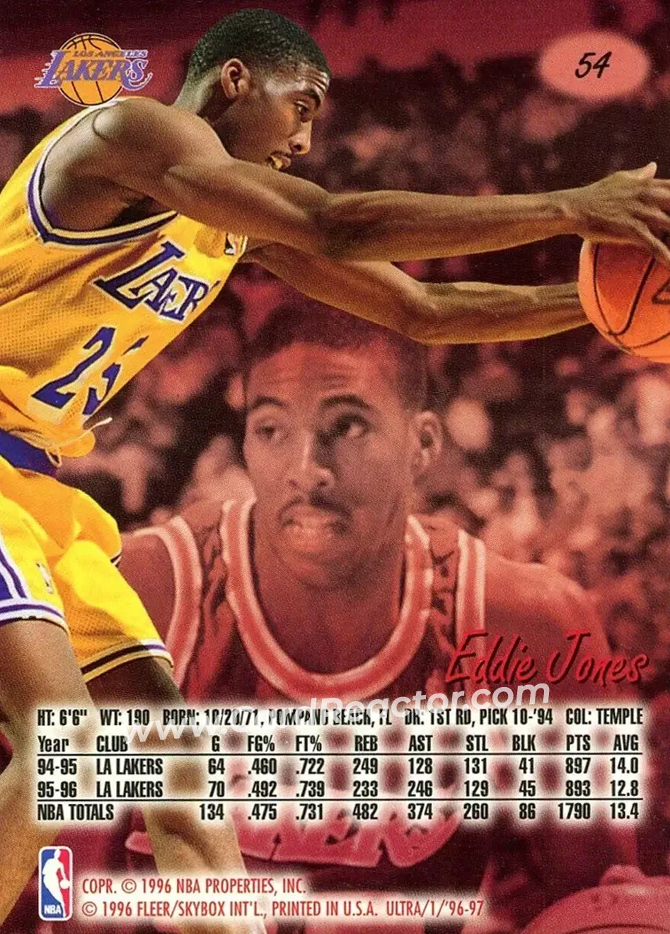 1996-97 Ultra #54 - Eddie Jones - Los Angeles Lakers - Back