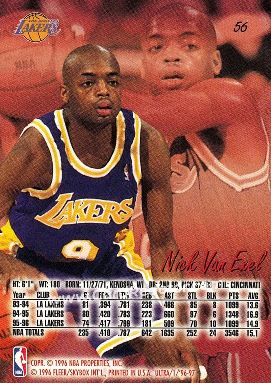 1996-97 Ultra #56 - Nick Van Exel - Los Angeles Lakers - Back