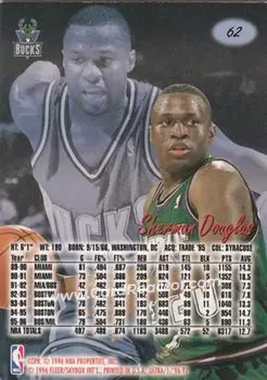 1996-97 Ultra #62 - Sherman Douglas - Milwaukee Bucks - Back