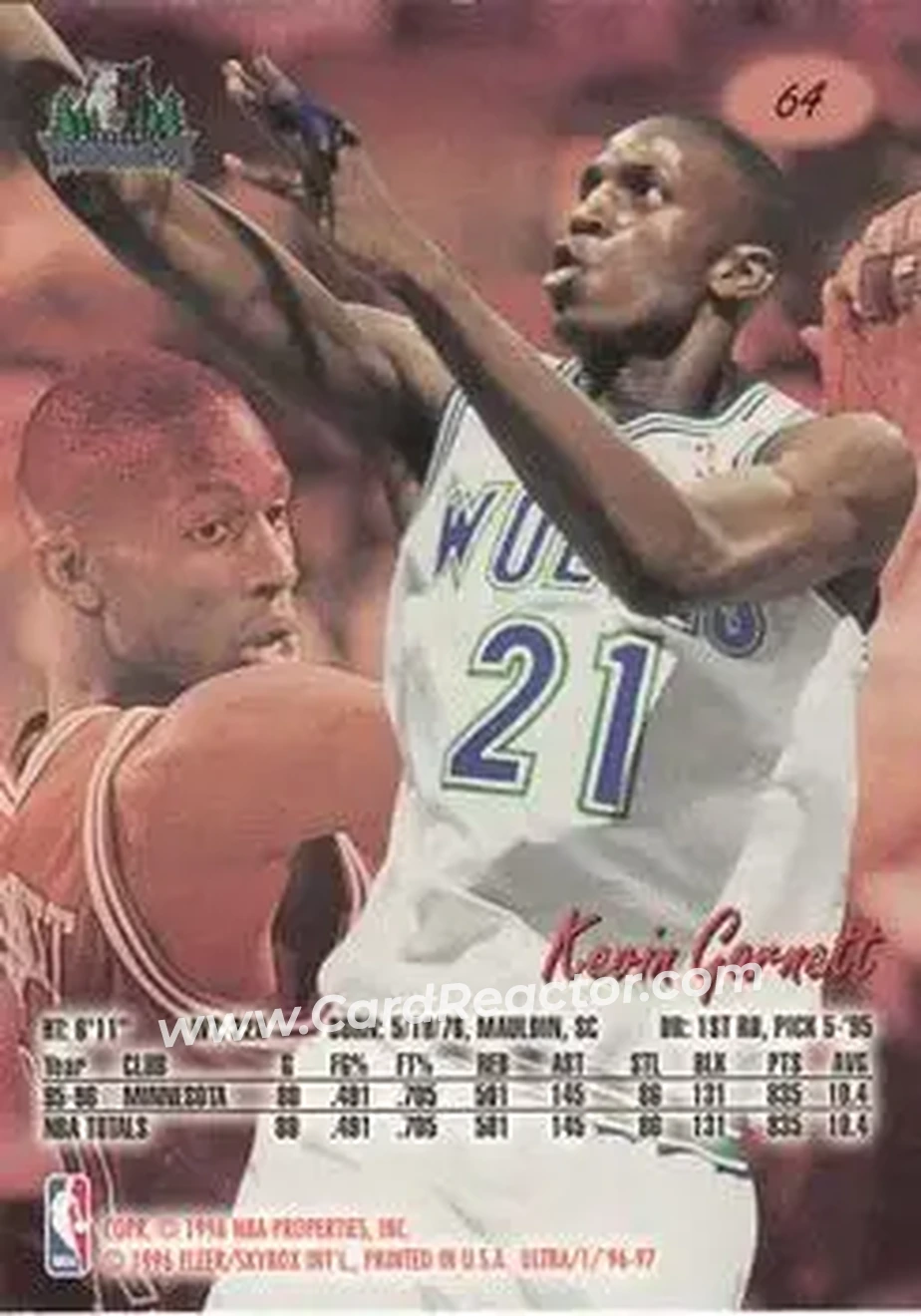 1996-97 Ultra #64 - Kevin Garnett - Minnesota Timberwolves - Back
