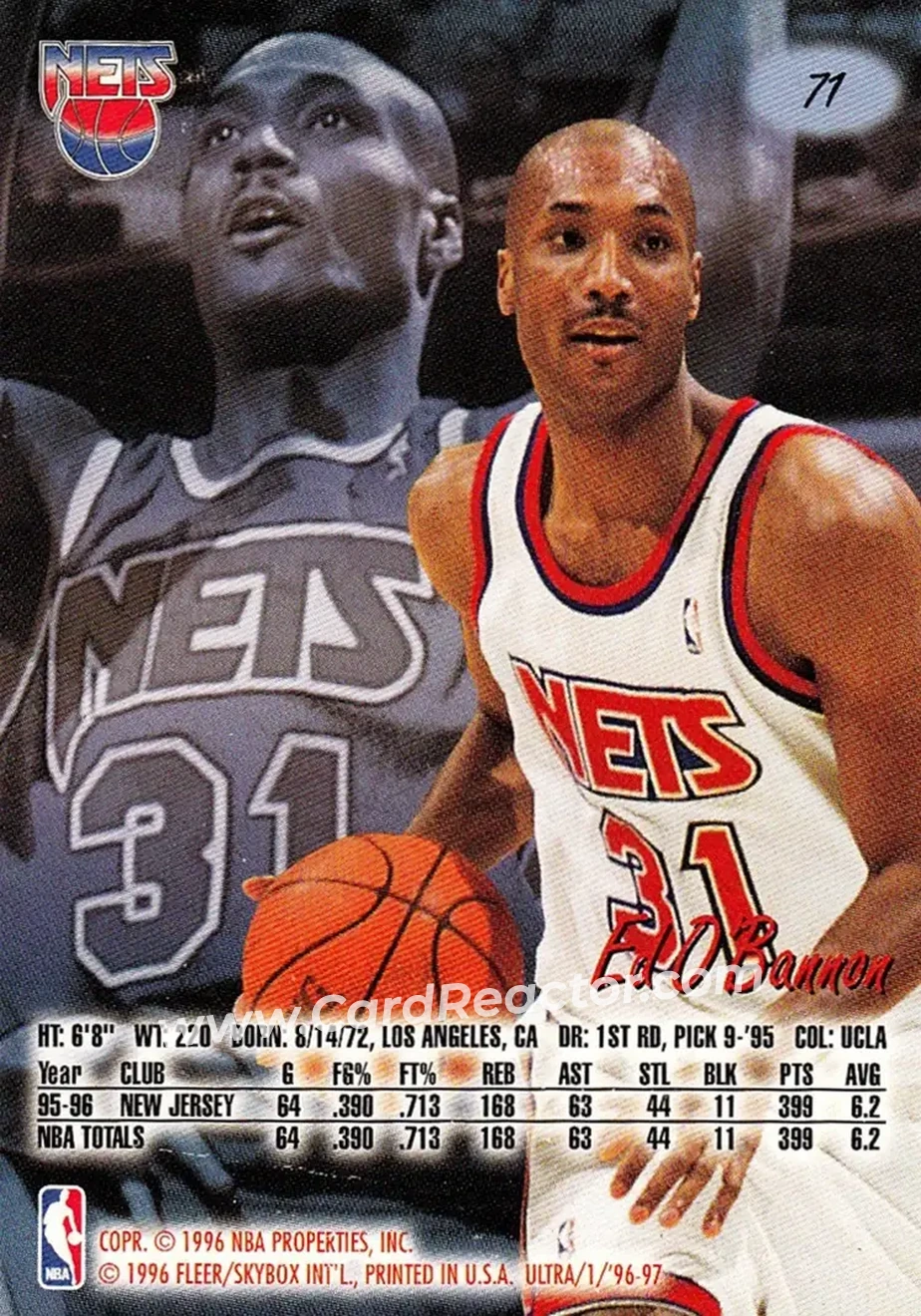 1996-97 Ultra #71 - Ed O'Bannon - New Jersey Nets - Back