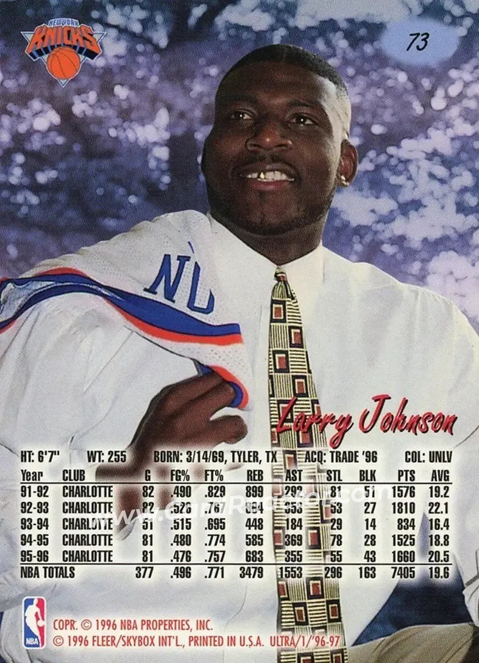 1996-97 Ultra #73 - Larry Johnson - New York Knicks - Back 1996-97 Ultra #73 - Larry Johnson - New York Knicks - Back