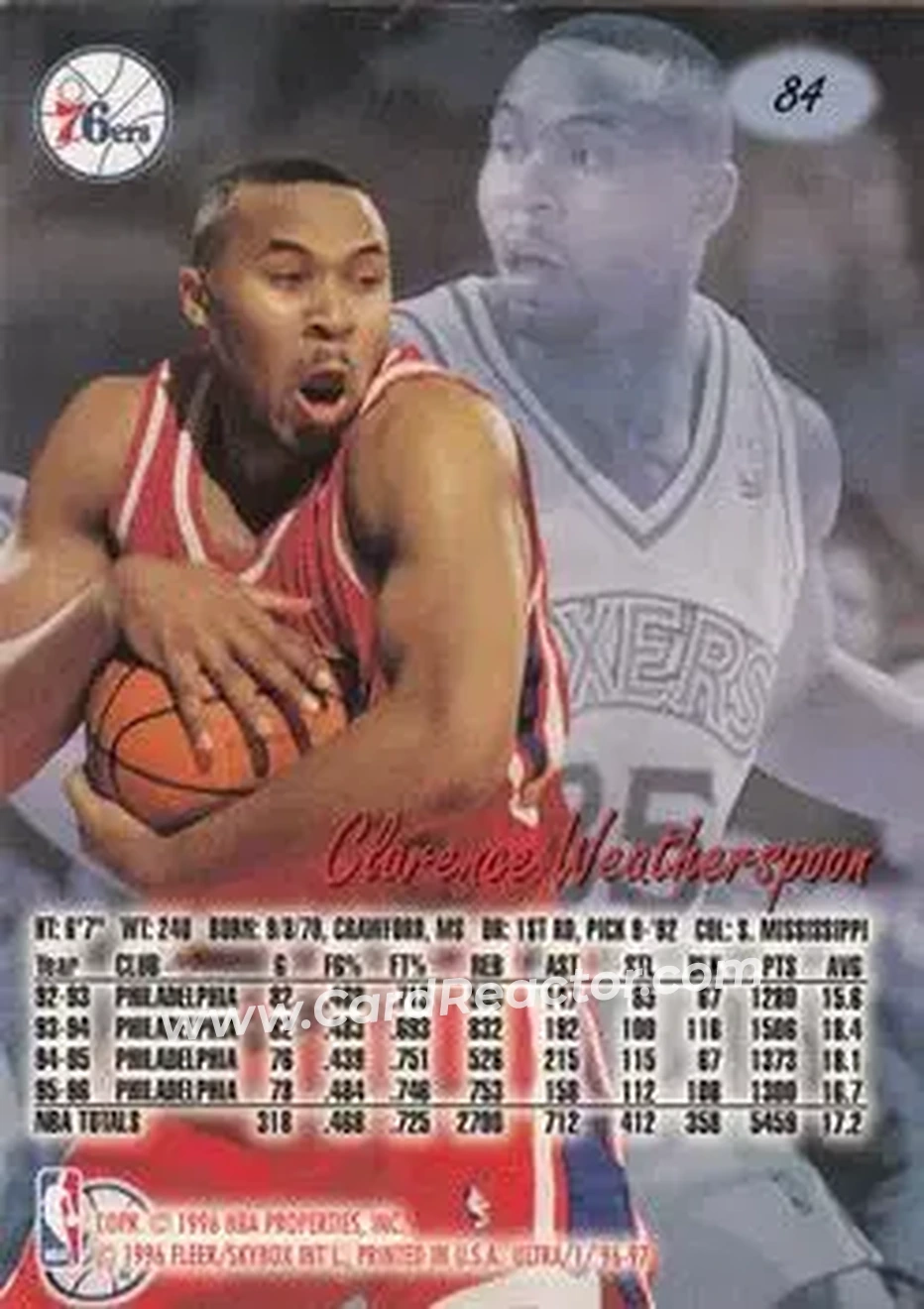 1996-97 Ultra #84 - Clarence Weatherspoon - Philadelphia 76ers - Back