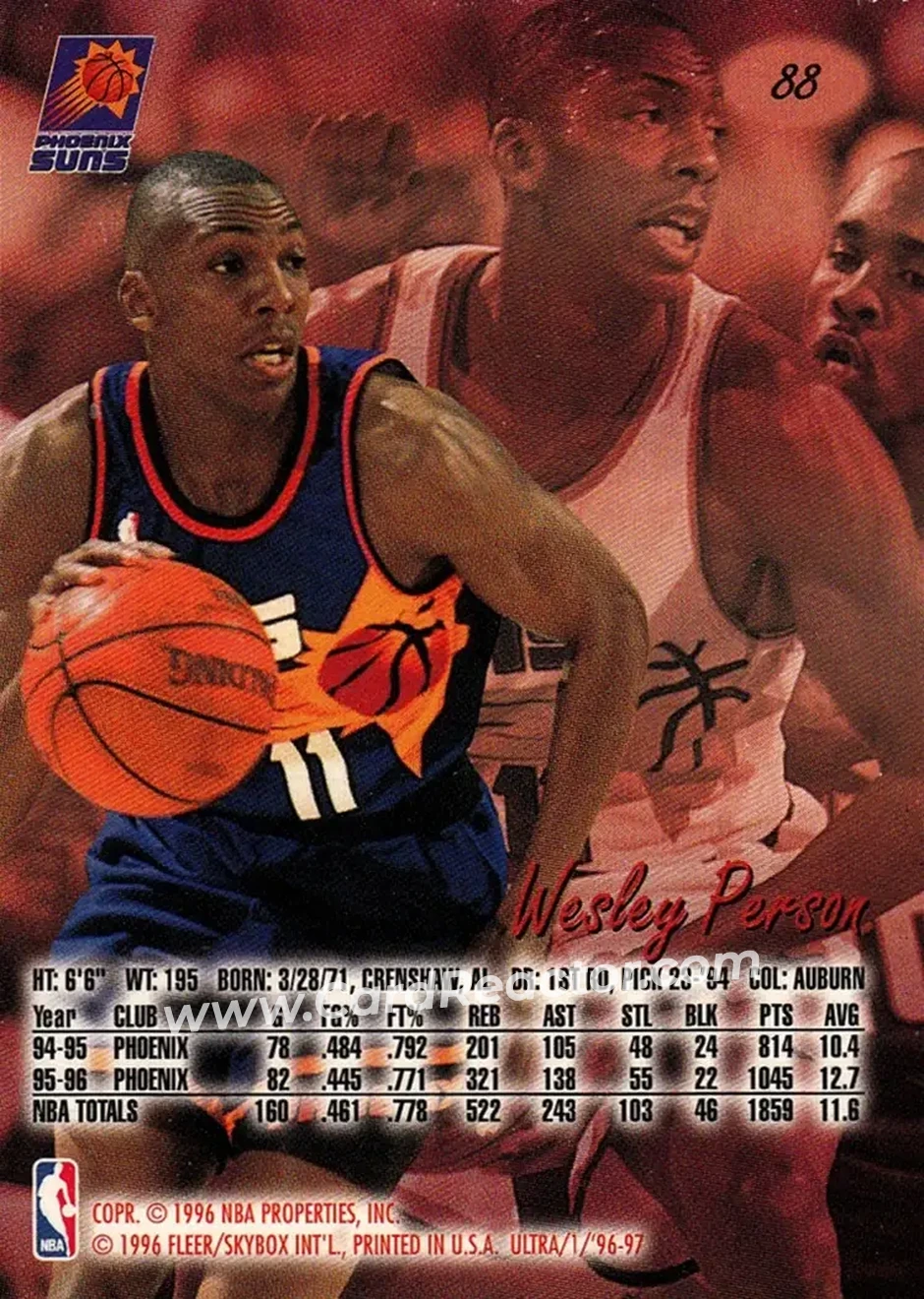 1996-97 Ultra #88 - Wesley Person - Phoenix Suns - Back