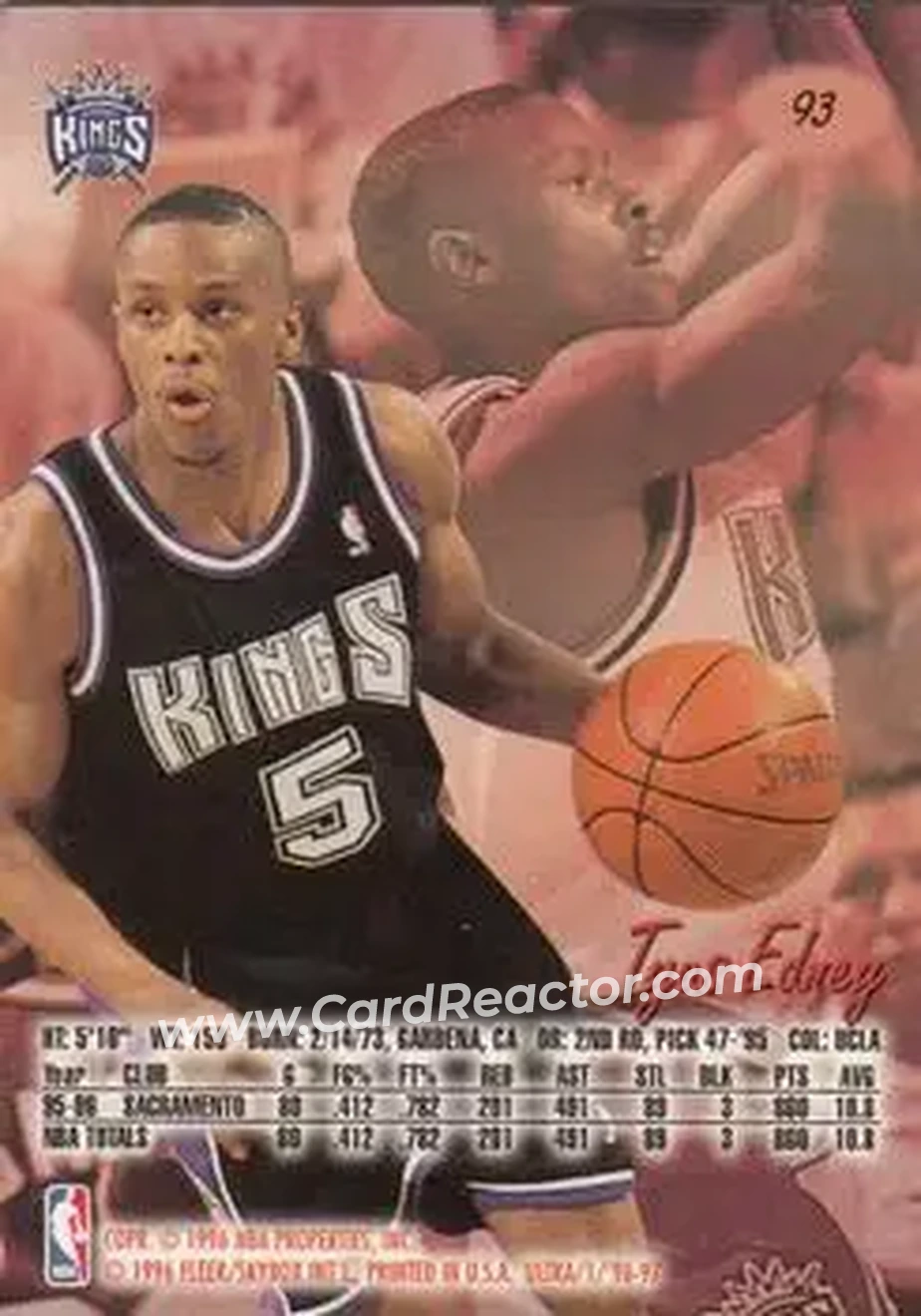 1996-97 Ultra #93 - Tyus Edney - Sacramento Kings - Back 1996-97 Ultra #93 - Tyus Edney - Sacramento Kings - Back