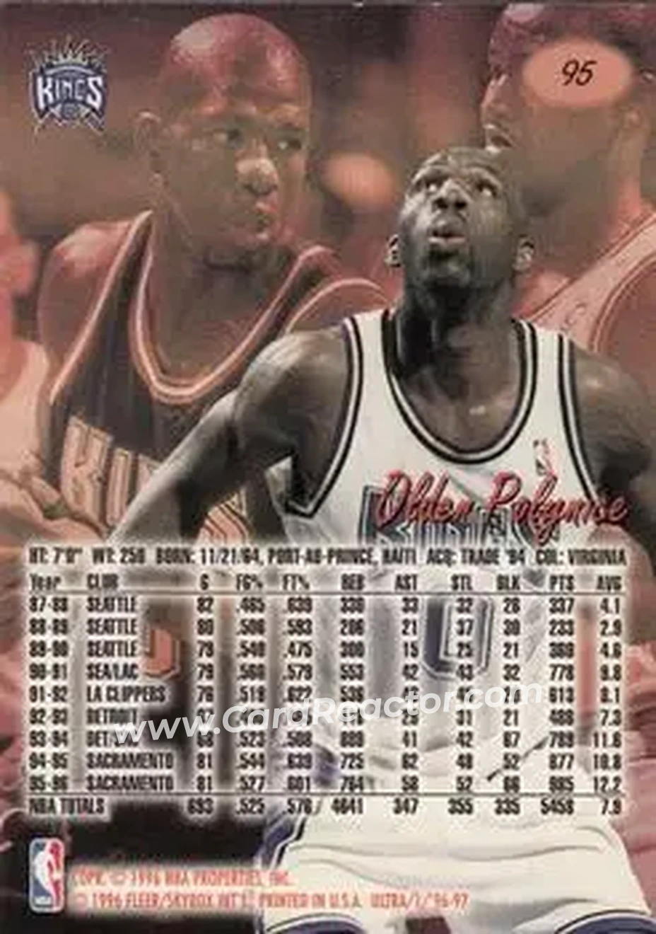 1996-97 Ultra #95 - Olden Polynice - Sacramento Kings - Back