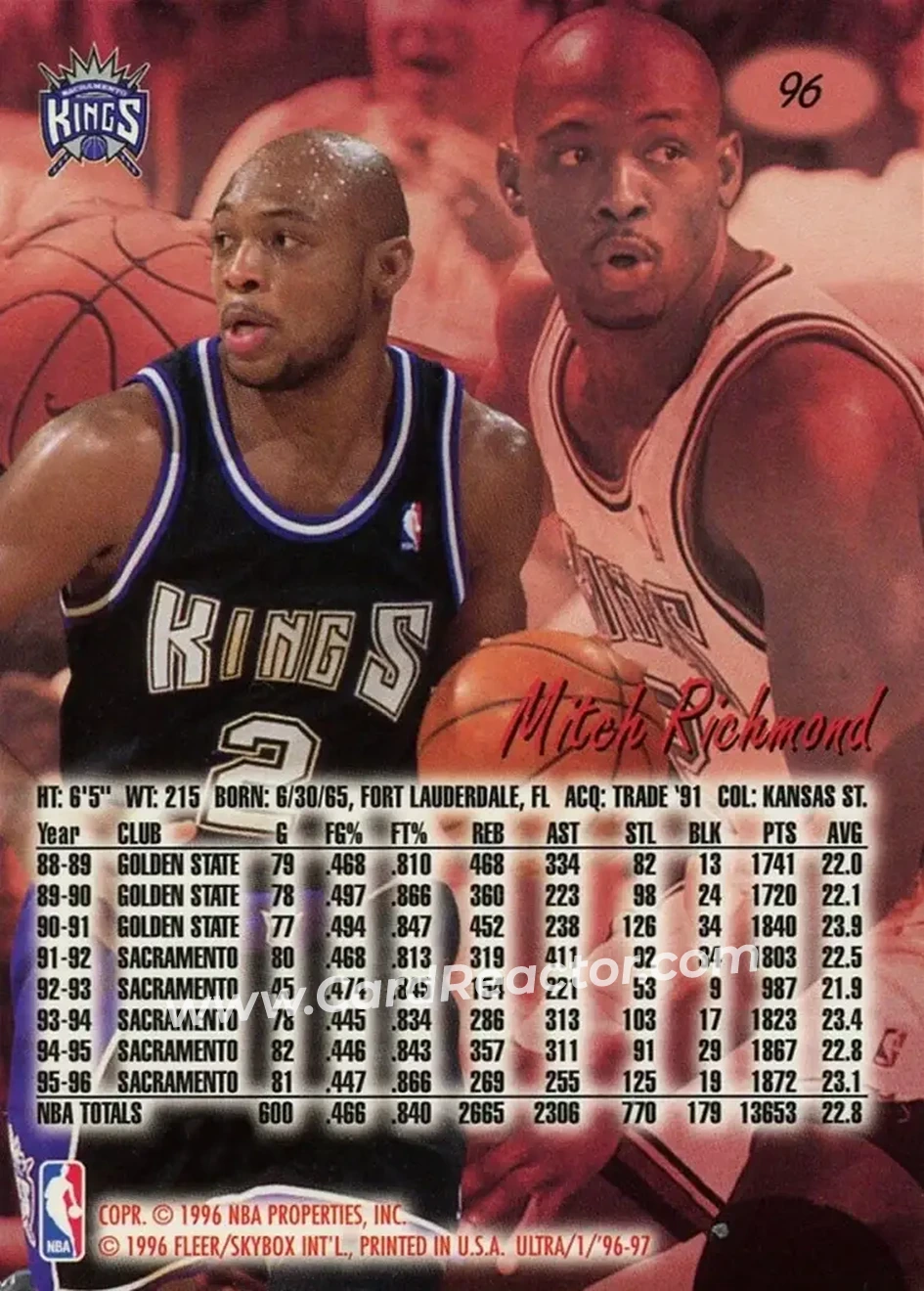 1996-97 Ultra #96 - Mitch Richmond - Sacramento Kings - Back