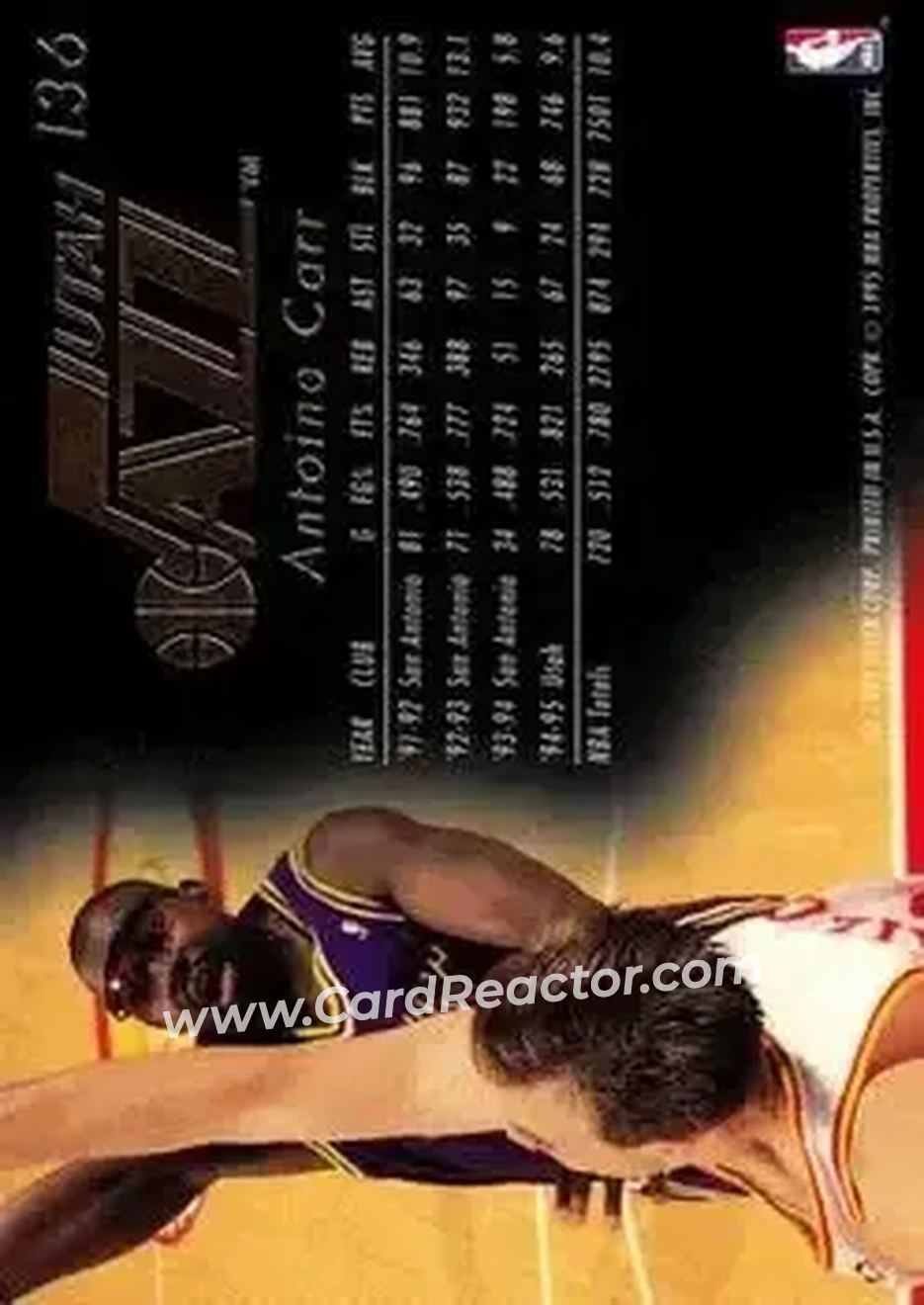 1995-96 Flair #136 - Antoine Carr - Utah Jazz - Back