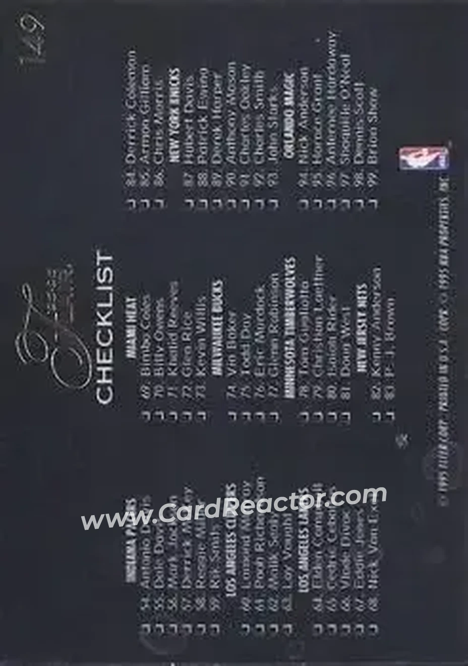 1995-96 Flair #149 - Checklist: 1-99 - Back