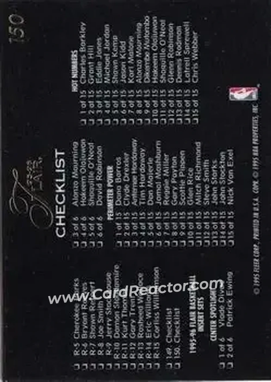 1995-96 Flair #150 - Checklist: 100-150 and Inserts - Back