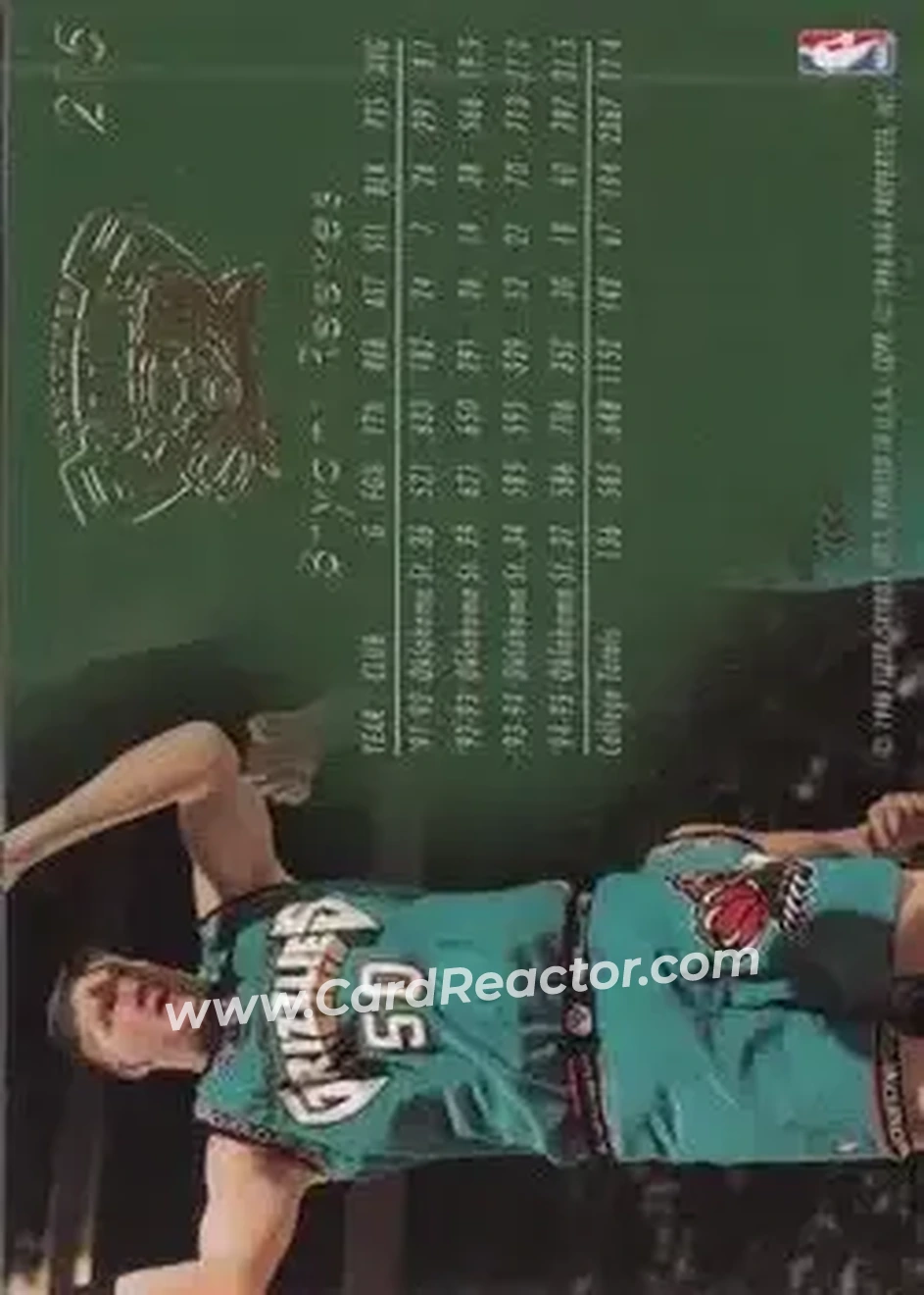 1995-96 Flair #215 - Bryant Reeves - Vancouver Grizzlies - Back