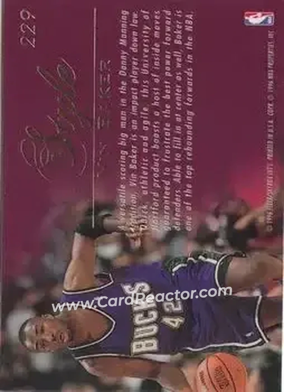 1995-96 Flair #229 - Vin Baker - Milwaukee Bucks - Back